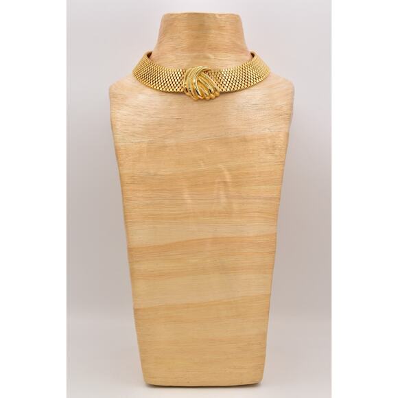 Vintage Chunky Choker Collar Necklace Heavy Thick Chain Gold Tone 1980s Bin6A - Picture 6 of 12